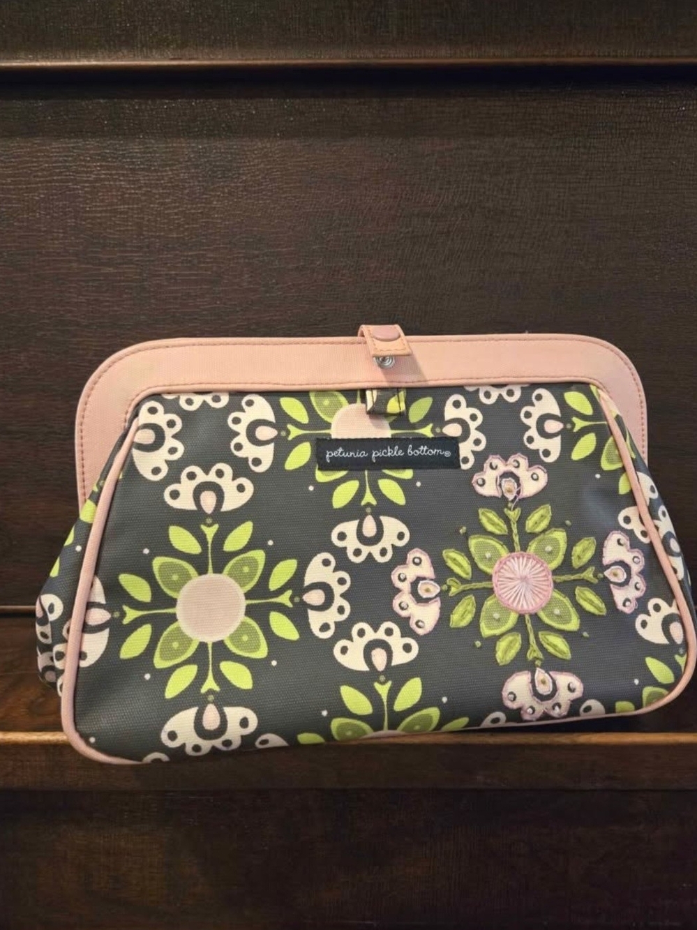 Vintage Petunia Pickle Bottom Pink, Green & Gray Floral Clutch